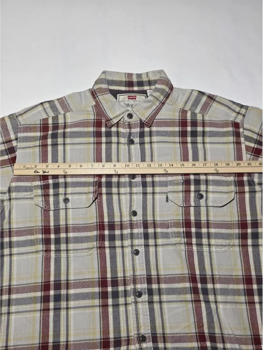 Vintage 90s Levi's Plaid Flannel Shirt XL Red Gray Yellow Heavy Duty Workwear